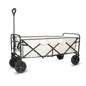 YSSOA Extended Folding Utility Wagon, 330LBS Heavy Loaded Collapsible Garden Cart with Anti-Slip Wheels, Adjustable Handle and Side Pockets, Large