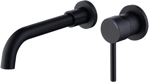 Wall Mount Faucet for Bathroom Sink or Bathtub; Single Handle 2 Holes Brass Rough-in Valve Included; Matte Black