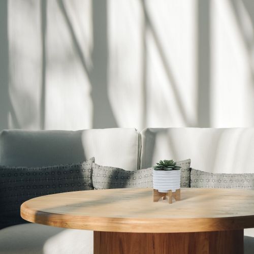 5" TEXTURED PLANTER W/ STAND, WHITE