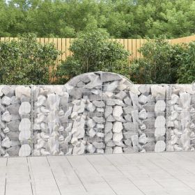 Arched Gabion Baskets 2 pcs 78.7"x11.8"x39.4"/47.2" Galvanized Iron (Color: Silver)