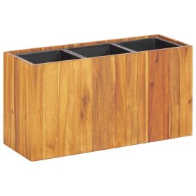 Garden Raised Bed with 3 Pots Solid Acacia Wood (Color: Brown)
